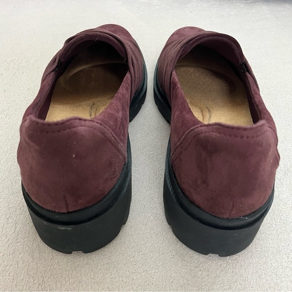 Clarks Suede Calla Flats Loafers-Maroon/Burgundy-Women’s 11-Comfort-Nurse-Office - Picture 4 of 10